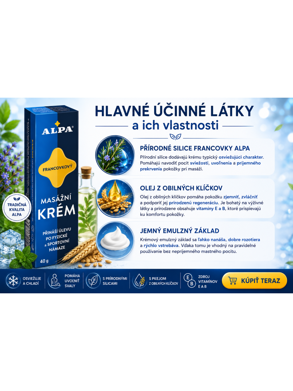 Hlavné účinné látky ALPA Francovkový krém